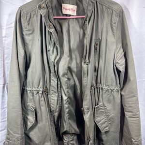 Olive Utility Jacket with Drawstring Waist